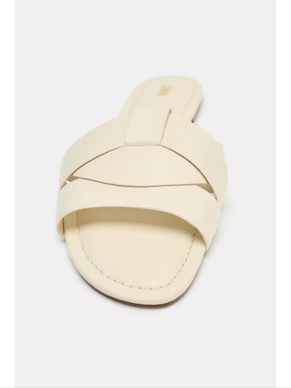 Zara Leather  Cream Crossed Straps Slide Sandals Sz-40/9 - Picture 2 of 8